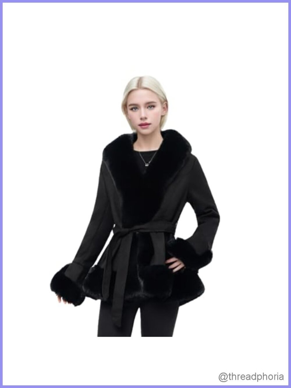 Faux Fur Leather Jacket Women Winter Belted Peplum Parka Coat Furry